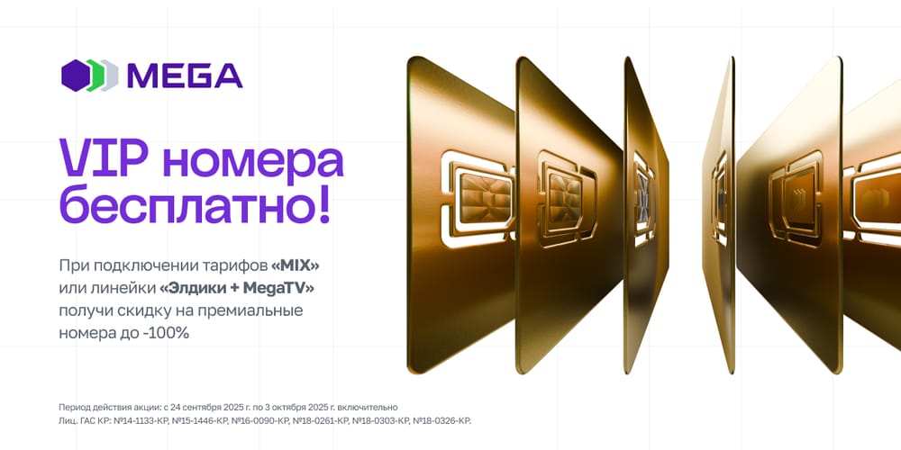 VIP-номер от MEGA с любым кодом в подарок — при подключении тарифа на 6 или 12 месяцев! изображение публикации