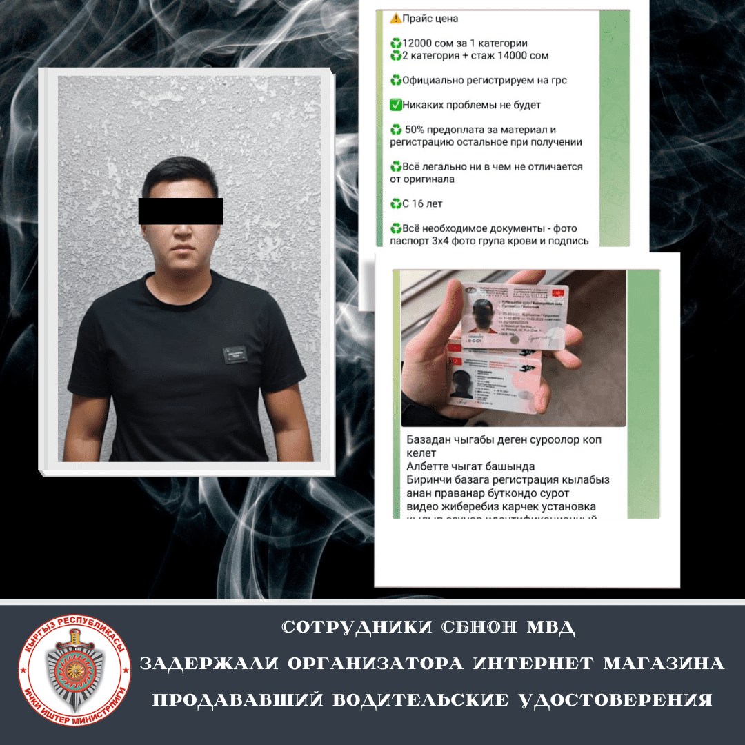 В Бишкеке задержан организатор онлайн-продаж поддельных водительских прав изображение публикации